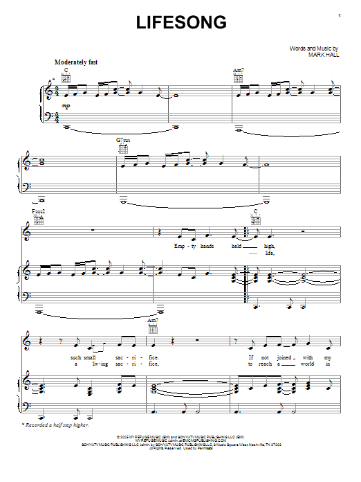 Casting Crowns Lifesong Sheet Music Notes & Chords for Easy Guitar Tab - Download or Print PDF