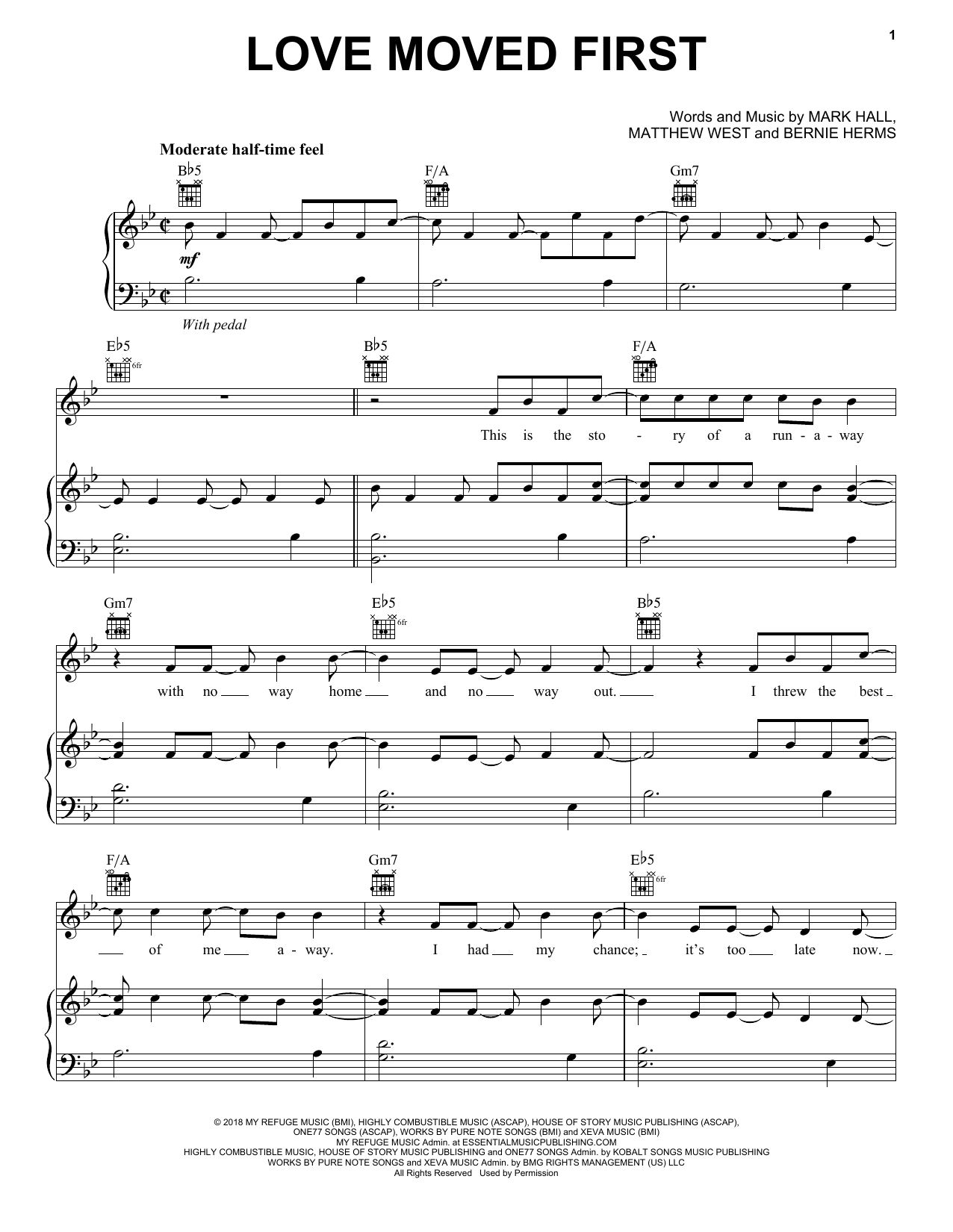 Casting Crowns Love Moved First Sheet Music Notes & Chords for Piano, Vocal & Guitar (Right-Hand Melody) - Download or Print PDF