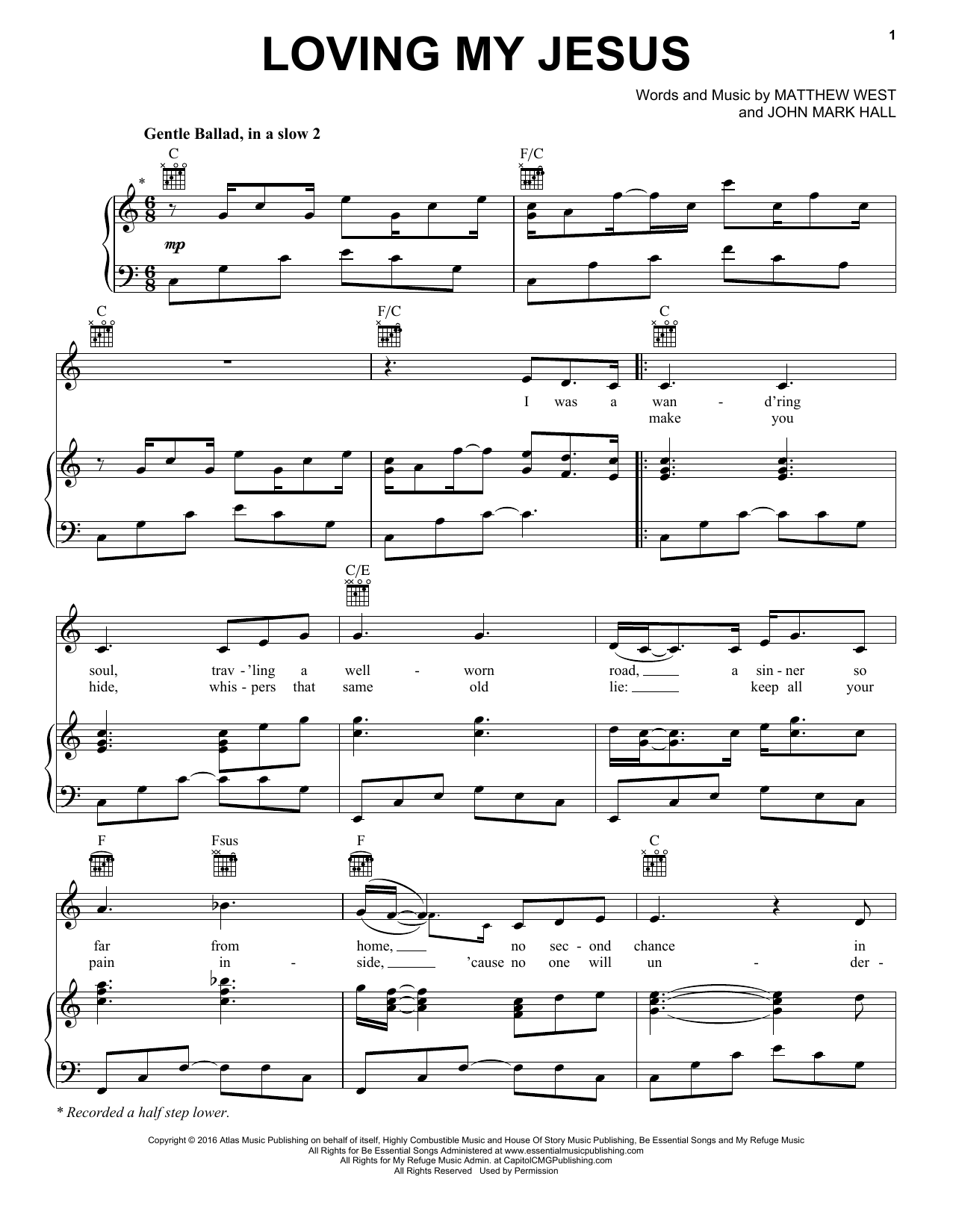 Casting Crowns Loving My Jesus Sheet Music Notes & Chords for Piano, Vocal & Guitar (Right-Hand Melody) - Download or Print PDF
