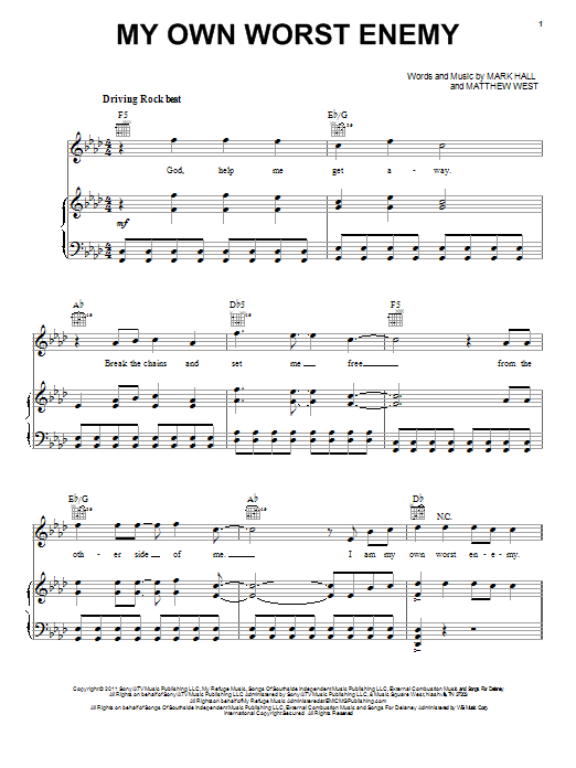 Casting Crowns My Own Worst Enemy Sheet Music Notes & Chords for Piano, Vocal & Guitar (Right-Hand Melody) - Download or Print PDF