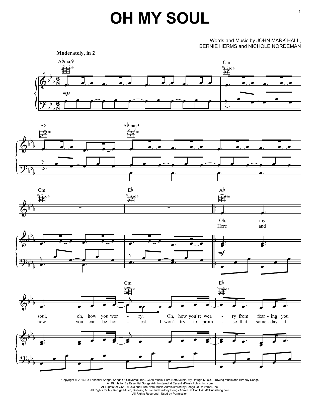 Casting Crowns Oh My Soul Sheet Music Notes & Chords for Piano, Vocal & Guitar (Right-Hand Melody) - Download or Print PDF
