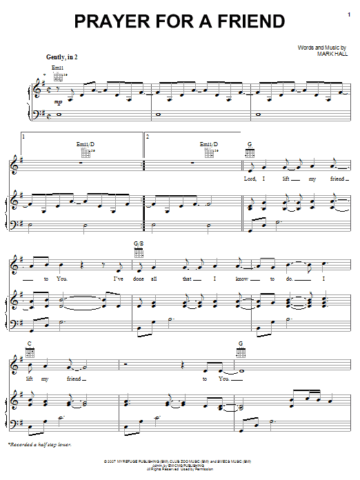 Casting Crowns Prayer For A Friend Sheet Music Notes & Chords for Easy Piano - Download or Print PDF Casting Crowns Prayer For A Friend Sheet Music Notes & Chords for Easy Piano - Download or Print PDF