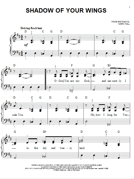 Casting Crowns Shadow Of Your Wings Sheet Music Notes & Chords for Easy Piano - Download or Print PDF
