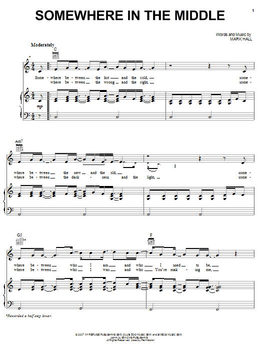 Casting Crowns Somewhere In The Middle Sheet Music Notes & Chords for Piano - Download or Print PDF