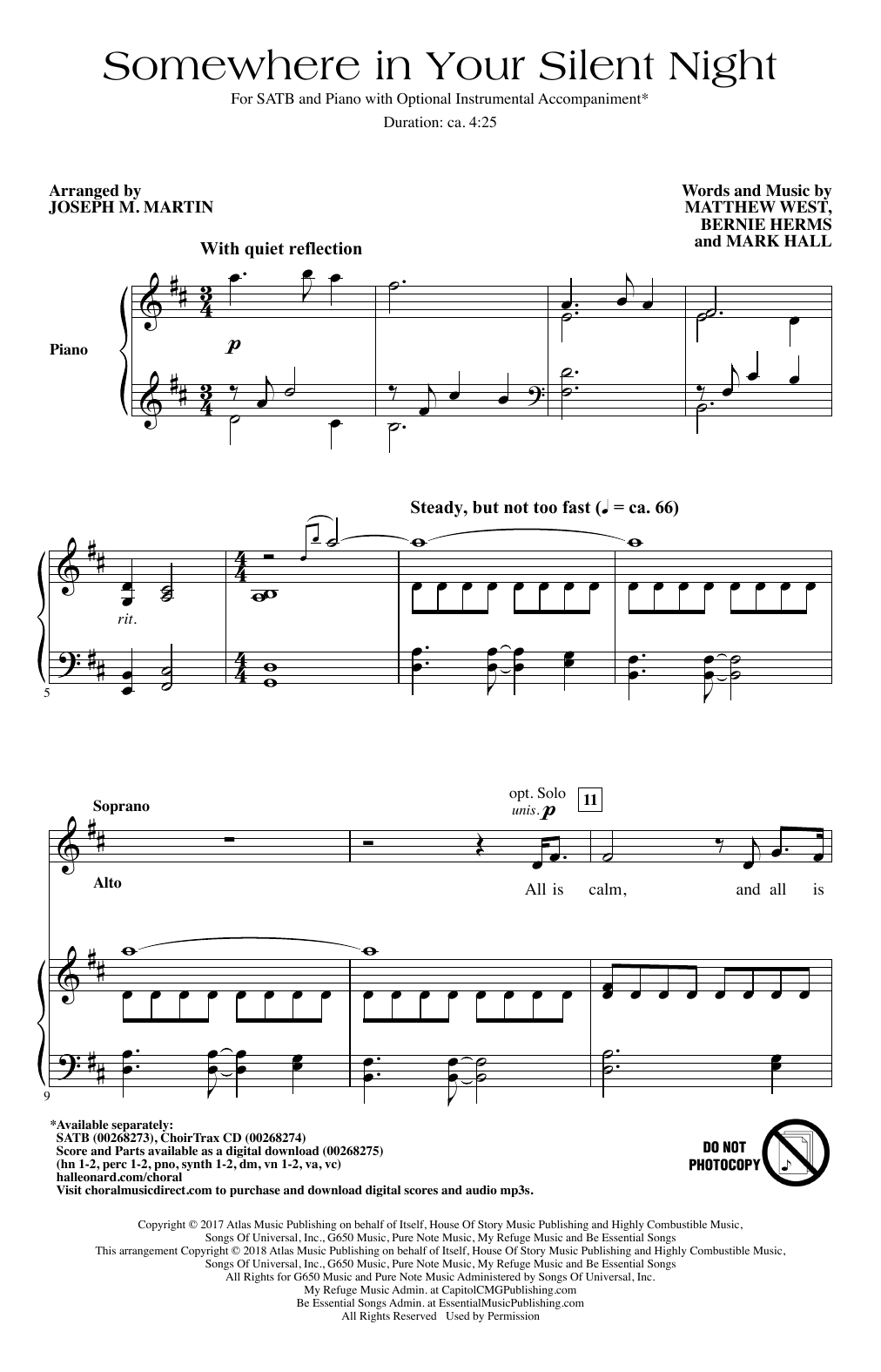 Casting Crowns Somewhere In Your Silent Night (arr. Joseph M. Martin) Sheet Music Notes & Chords for Choral - Download or Print PDF