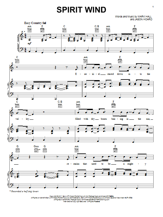 Casting Crowns Spirit Wind Sheet Music Notes & Chords for Piano, Vocal & Guitar (Right-Hand Melody) - Download or Print PDF