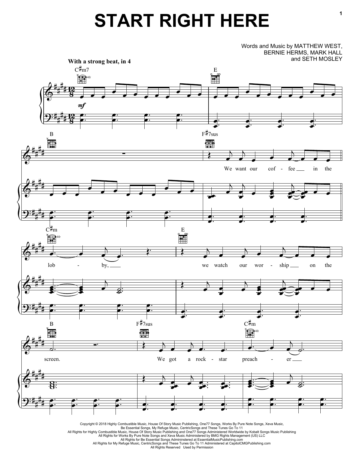 Casting Crowns Start Right Here Sheet Music Notes & Chords for Piano, Vocal & Guitar (Right-Hand Melody) - Download or Print PDF