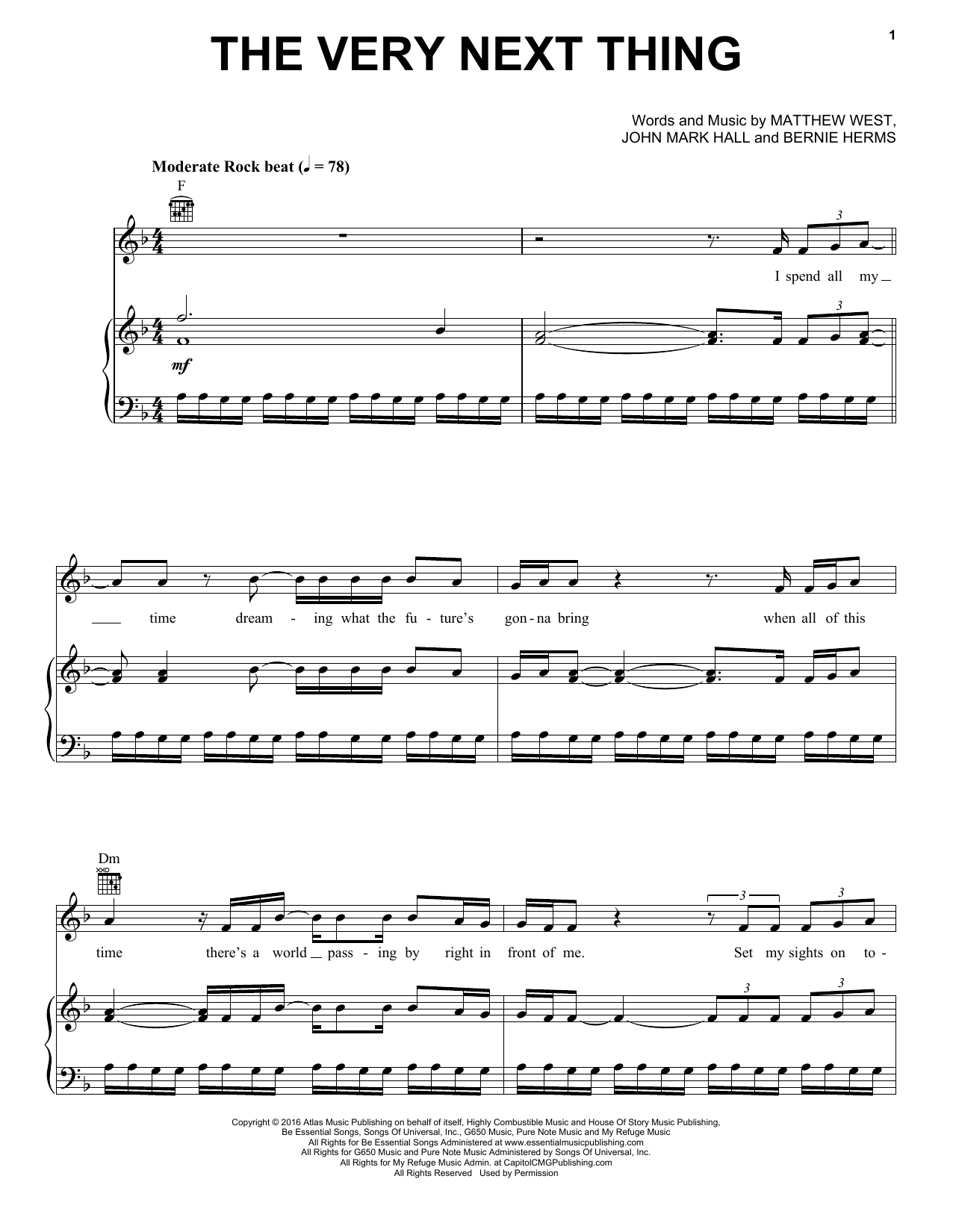 Casting Crowns The Very Next Thing Sheet Music Notes & Chords for Piano, Vocal & Guitar (Right-Hand Melody) - Download or Print PDF