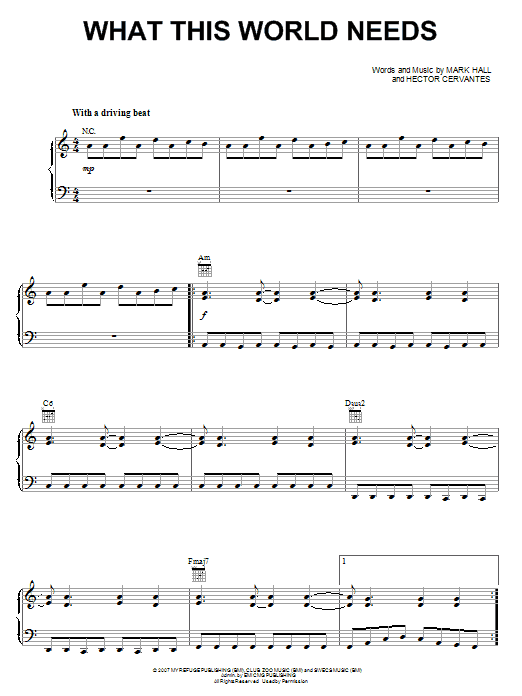 Casting Crowns What This World Needs Sheet Music Notes & Chords for Piano, Vocal & Guitar (Right-Hand Melody) - Download or Print PDF Casting Crowns What This World Needs Sheet Music Notes & Chords for Piano, Vocal & Guitar (Right-Hand Melody) - Download or Print PDF