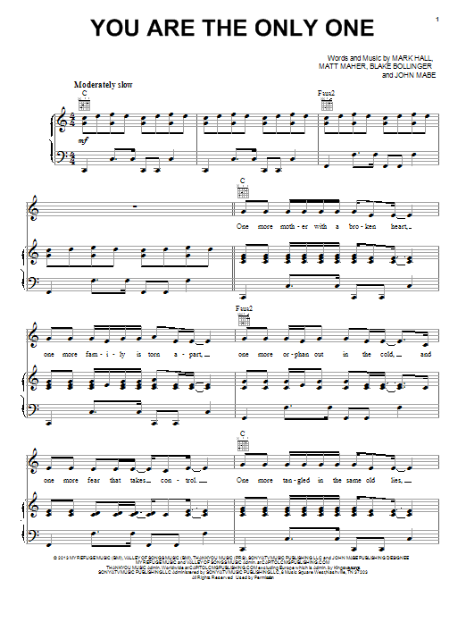 Casting Crowns You Are The Only One Sheet Music Notes & Chords for Piano, Vocal & Guitar (Right-Hand Melody) - Download or Print PDF