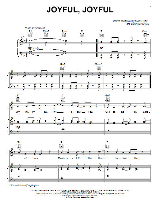 Preview Casting Crowns Joyful, Joyful Pop sheet music, notes and chords for Piano, Vocal & Guitar (Right-Hand Melody), SKU: 73136 Joyful, Joyful sheet music