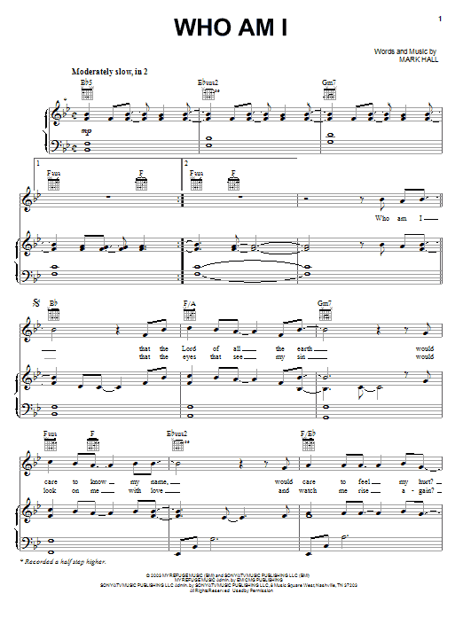 Preview Casting Crowns Who Am I Christian sheet music, notes and chords for Piano, Vocal & Guitar (Right-Hand Melody), SKU: 56662 Who Am I sheet music