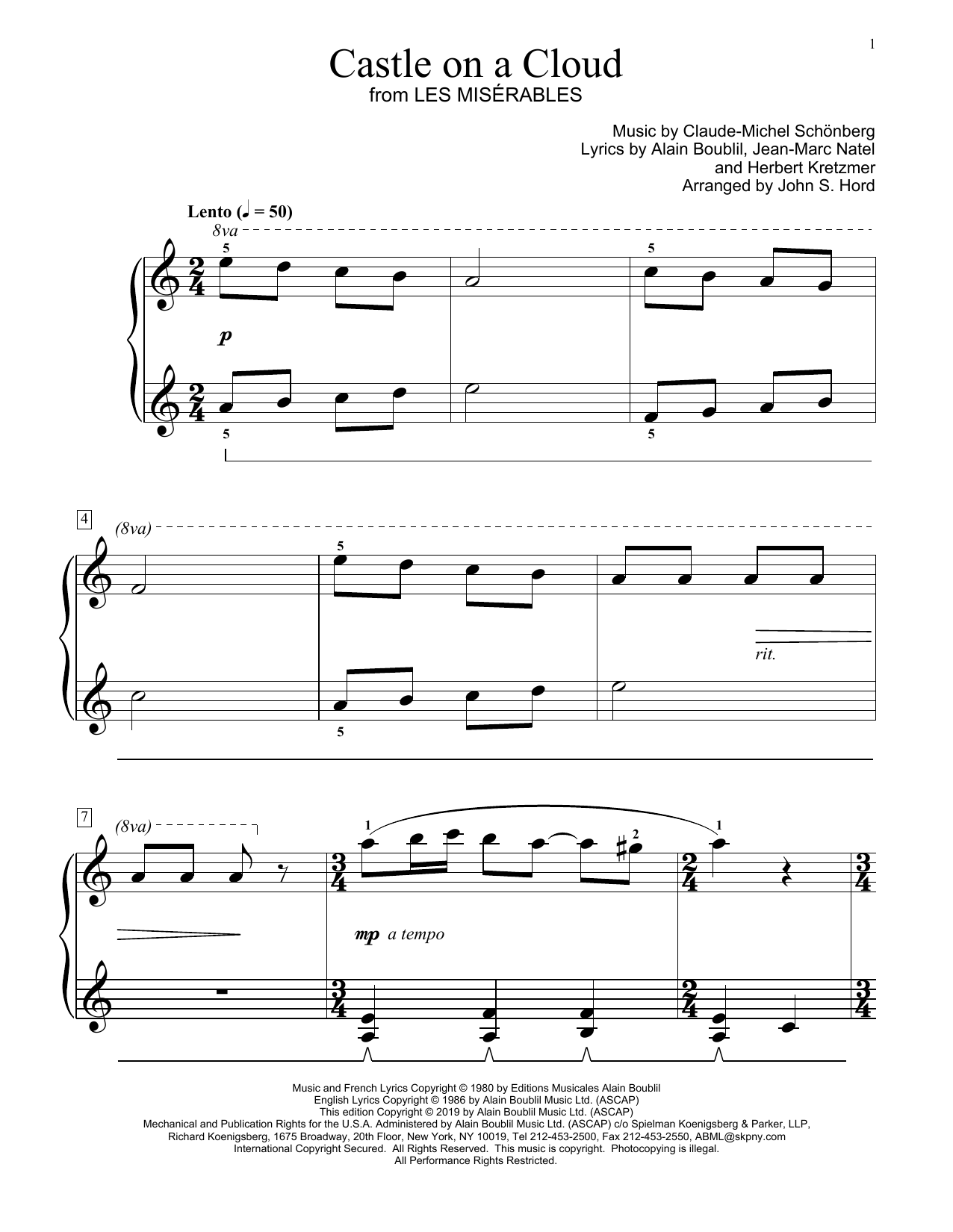Boublil And Schonberg Castle On A Cloud From Les Miserables Arr John S Hord Sheet Music Download Pdf Score 427454