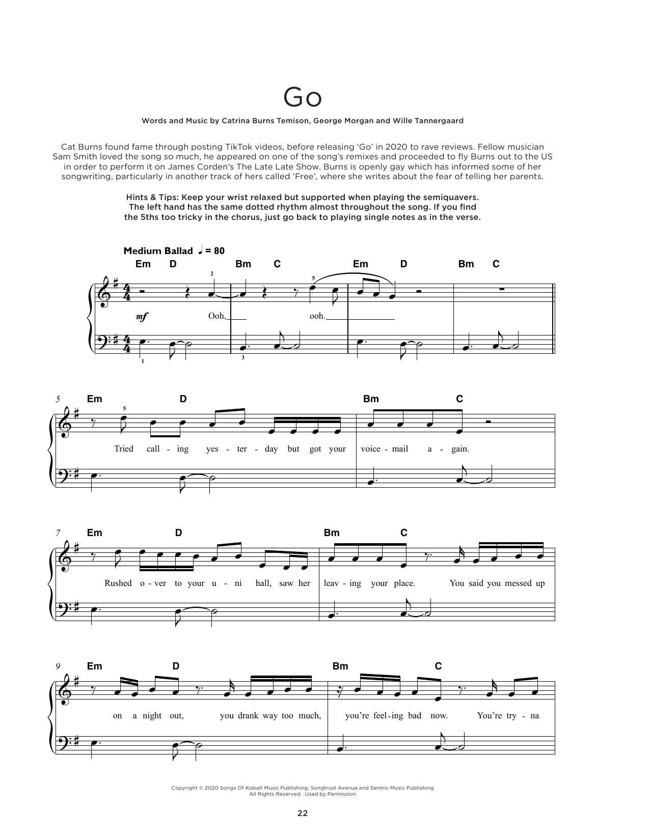 Cat Burns go Sheet Music Notes & Chords for Really Easy Piano - Download or Print PDF