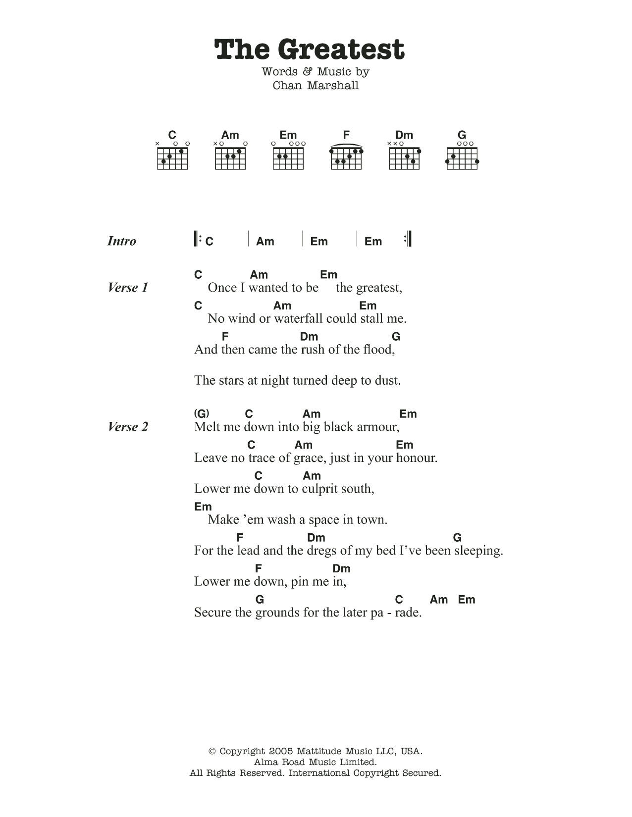 Cat Power The Greatest Sheet Music Notes & Chords for Lyrics & Chords - Download or Print PDF