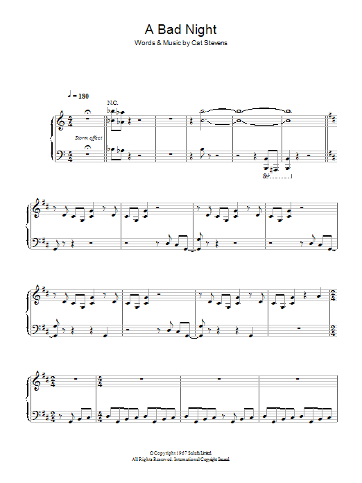 Cat Stevens A Bad Night Sheet Music Notes & Chords for Piano, Vocal & Guitar - Download or Print PDF