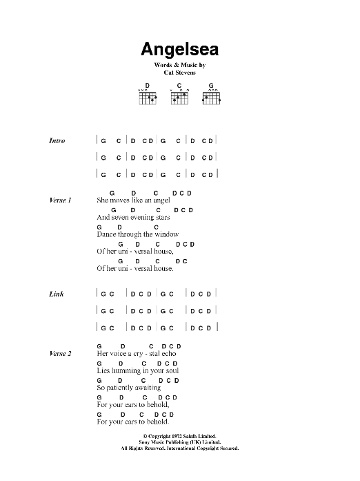 Cat Stevens Angelsea Sheet Music Notes & Chords for Lyrics & Chords - Download or Print PDF