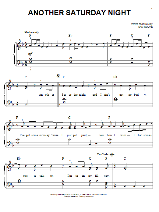 Cat Stevens Another Saturday Night Sheet Music Notes & Chords for Easy Piano - Download or Print PDF