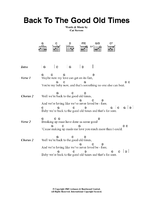 Cat Stevens Back To The Good Old Times Sheet Music Notes & Chords for Lyrics & Chords - Download or Print PDF