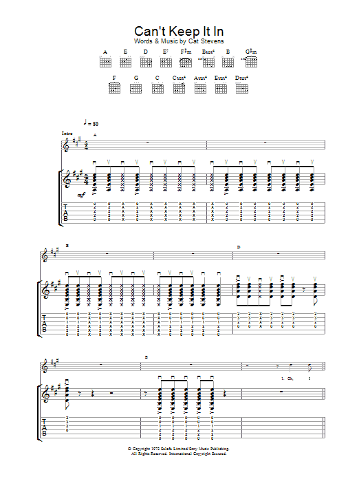 Cat Stevens Can't Keep It In Sheet Music Notes & Chords for Easy Piano - Download or Print PDF