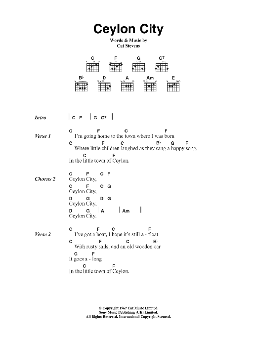 Cat Stevens Ceylon City Sheet Music Notes & Chords for Lyrics & Chords - Download or Print PDF