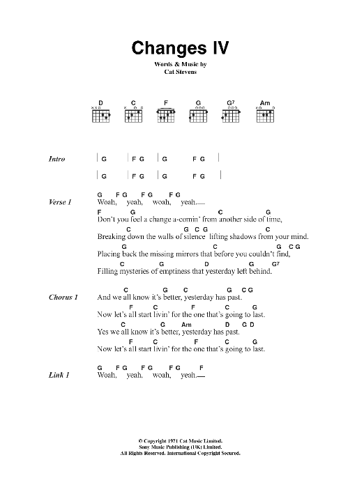 Cat Stevens Changes IV Sheet Music Notes & Chords for Easy Piano - Download or Print PDF