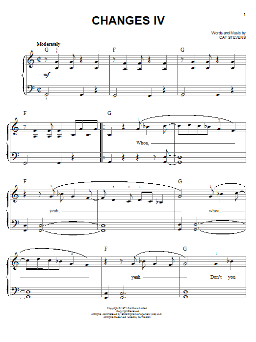 Cat Stevens Changes IV Sheet Music Notes & Chords for Easy Piano - Download or Print PDF