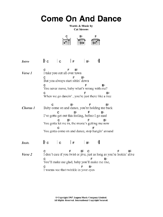 Cat Stevens Come On And Dance Sheet Music Notes & Chords for Lyrics & Chords - Download or Print PDF