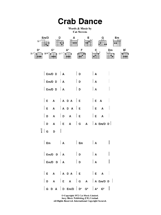 Cat Stevens Crab Dance Sheet Music Notes & Chords for Lyrics & Chords - Download or Print PDF