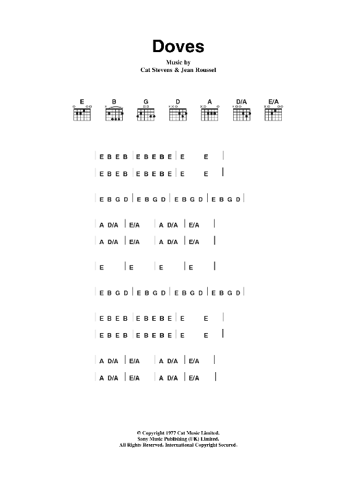 Cat Stevens Doves Sheet Music Notes & Chords for Lyrics & Chords - Download or Print PDF Cat Stevens Doves Sheet Music Notes & Chords for Lyrics & Chords - Download or Print PDF