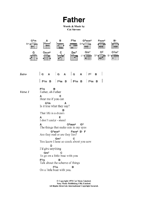 Cat Stevens Father Sheet Music Notes & Chords for Lyrics & Chords - Download or Print PDF