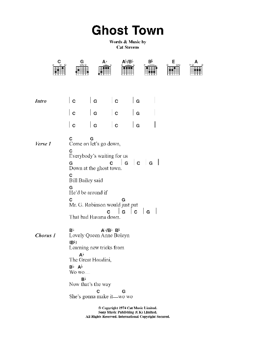 Cat Stevens Ghost Town Sheet Music Notes & Chords for Lyrics & Chords - Download or Print PDF Cat Stevens Ghost Town Sheet Music Notes & Chords for Lyrics & Chords - Download or Print PDF