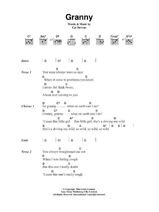 Cat Stevens Granny Sheet Music Notes & Chords for Lyrics & Chords - Download or Print PDF Cat Stevens Granny Sheet Music Notes & Chords for Lyrics & Chords - Download or Print PDF