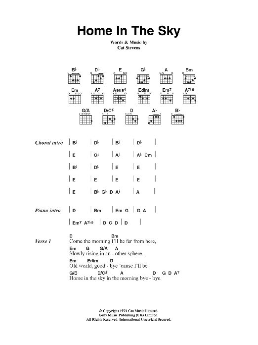 Cat Stevens Home In The Sky Sheet Music Notes & Chords for Piano, Vocal & Guitar - Download or Print PDF