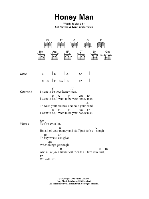 Cat Stevens Honey Man Sheet Music Notes & Chords for Lyrics & Chords - Download or Print PDF