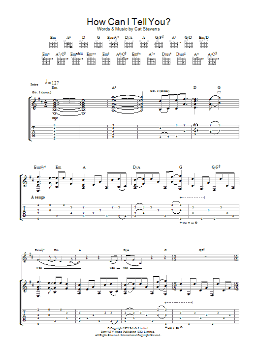 Cat Stevens How Can I Tell You? Sheet Music Notes & Chords for Guitar Tab - Download or Print PDF