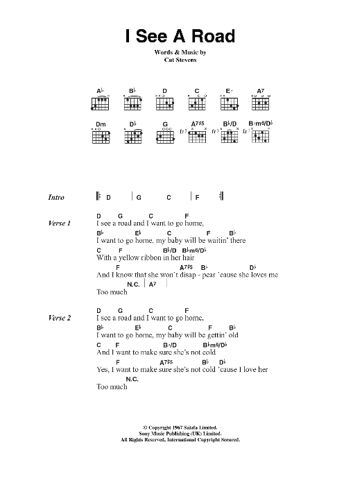 Cat Stevens I See A Road Sheet Music Notes & Chords for Lyrics & Chords - Download or Print PDF Cat Stevens I See A Road Sheet Music Notes & Chords for Lyrics & Chords - Download or Print PDF