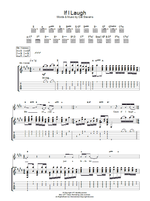 Cat Stevens If I Laugh Sheet Music Notes & Chords for Guitar Tab - Download or Print PDF