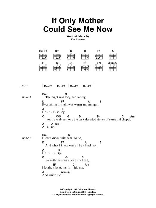 Cat Stevens If Only Mother Could See Me Now Sheet Music Notes & Chords for Lyrics & Chords - Download or Print PDF