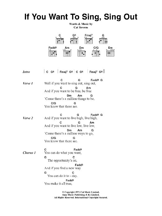 Cat Stevens If You Want To Sing Out, Sing Out Sheet Music Notes & Chords for Easy Piano - Download or Print PDF