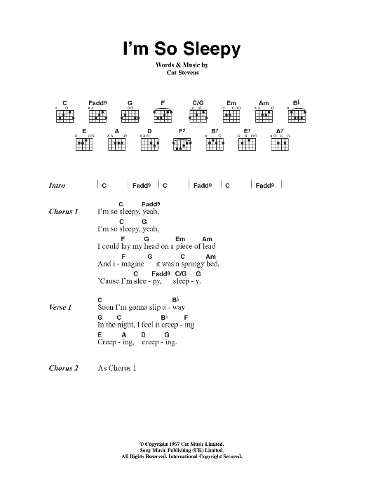 Cat Stevens I'm So Sleepy Sheet Music Notes & Chords for Lyrics & Chords - Download or Print PDF