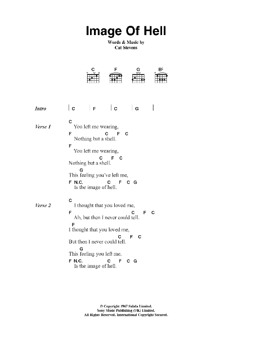 Cat Stevens Image Of Hell Sheet Music Notes & Chords for Lyrics & Chords - Download or Print PDF