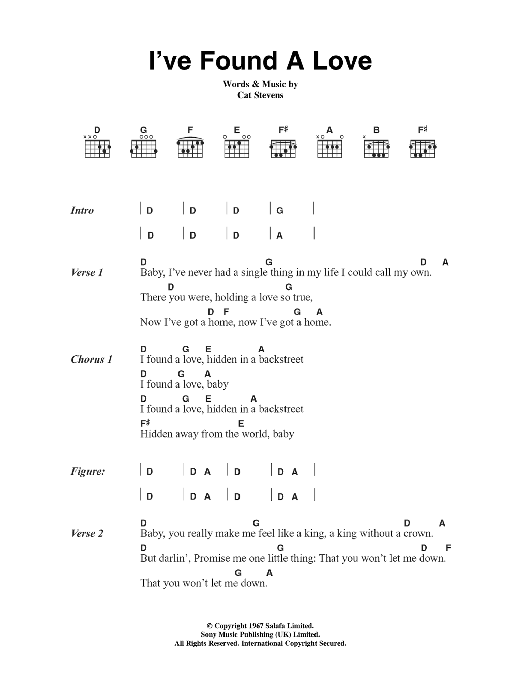 Cat Stevens I've Found A Love Sheet Music Notes & Chords for Lyrics & Chords - Download or Print PDF