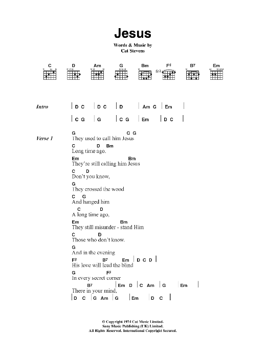 Cat Stevens Jesus Sheet Music Notes & Chords for Lyrics & Chords - Download or Print PDF