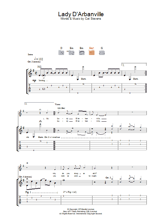 Cat Stevens Lady D'Arbanville Sheet Music Notes & Chords for Easy Piano - Download or Print PDF