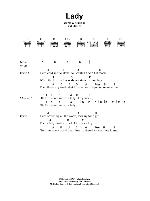 Cat Stevens Lady Sheet Music Notes & Chords for Lyrics & Chords - Download or Print PDF