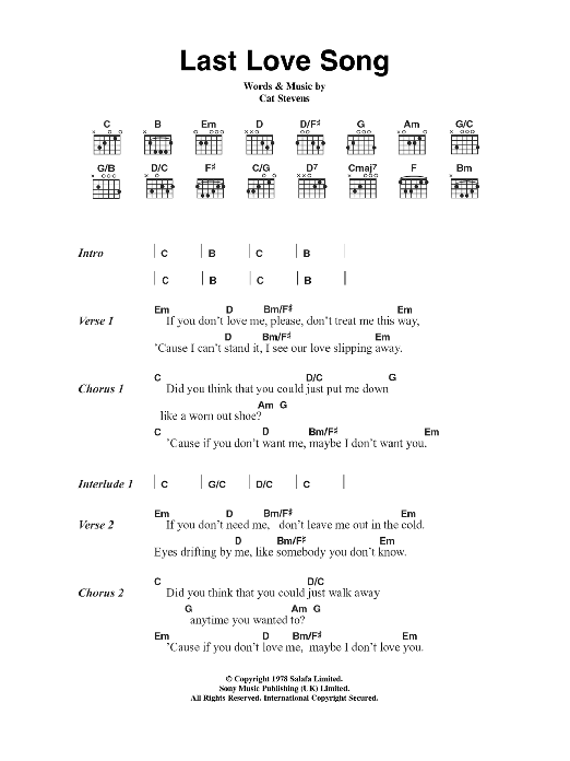 Cat Stevens Last Love Song Sheet Music Notes & Chords for Lyrics & Chords - Download or Print PDF