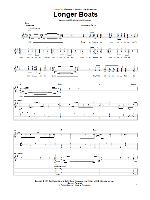 Cat Stevens Longer Boats Sheet Music Notes & Chords for Lyrics & Chords - Download or Print PDF