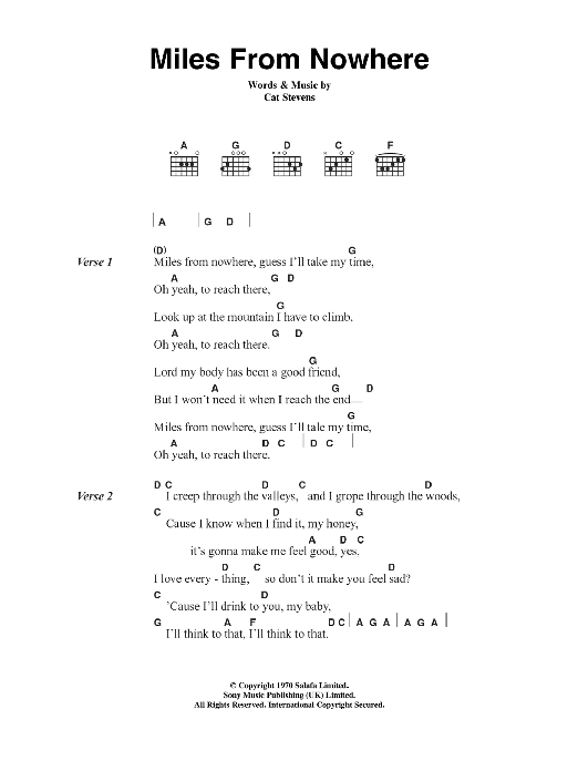 Cat Stevens Miles From Nowhere Sheet Music Notes & Chords for Guitar Tab - Download or Print PDF