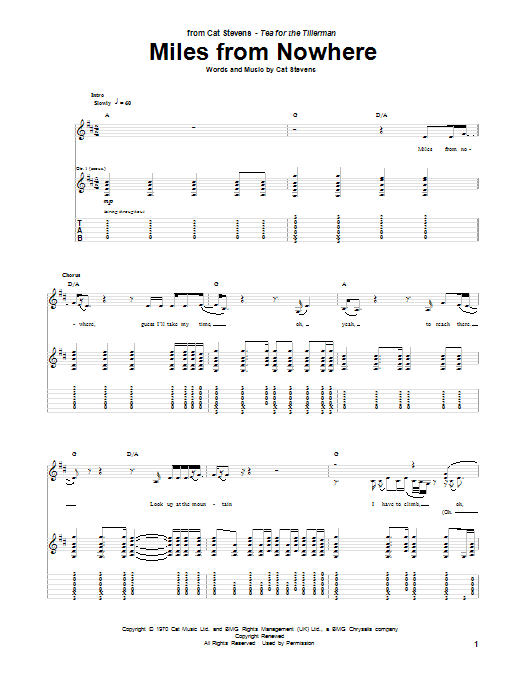 Cat Stevens Miles From Nowhere Sheet Music Notes & Chords for Guitar Chords/Lyrics - Download or Print PDF